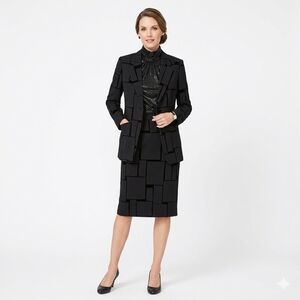 George Simonton 3-Piece Wool Blend Suit Blazer Skirt Sequin Top Size 4 NWT